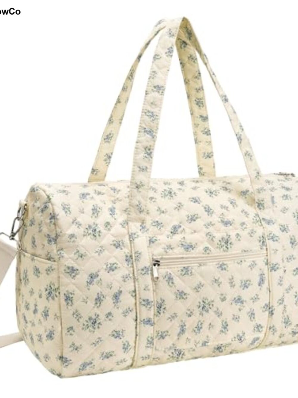 Quilted Duffle Bag for Women - Floral Weekender Travel Gym Bag with Zip &